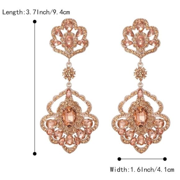Rose Gold with Peach Morganite Austrian Crystal Teardrop Chandelier Earrings - Picture 5 of 5